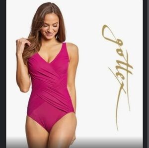 Gottex Lattice Surplice One-Piece Women's Size 10 Fushia